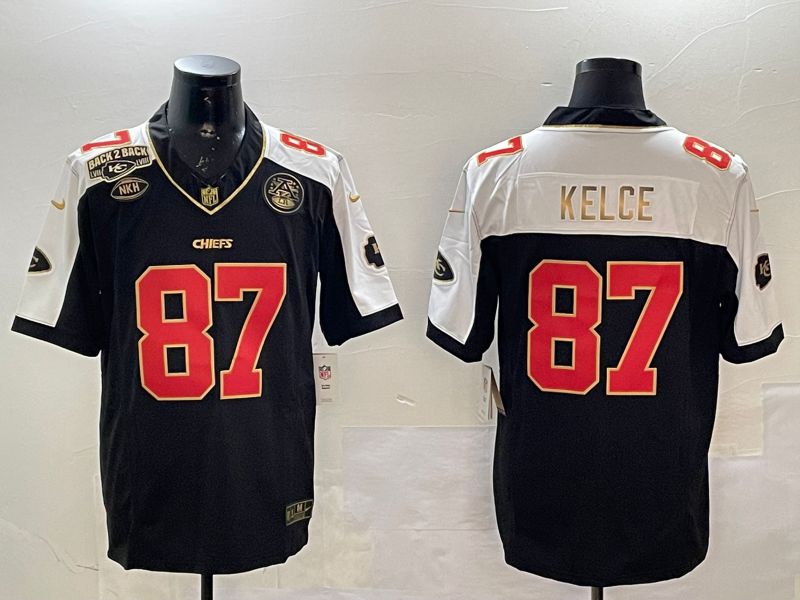 Men Kansas City Chiefs 87 Kelce Black Thanksgiving three generations 2025 Nike Vapor Limited NFL Jersey style 1